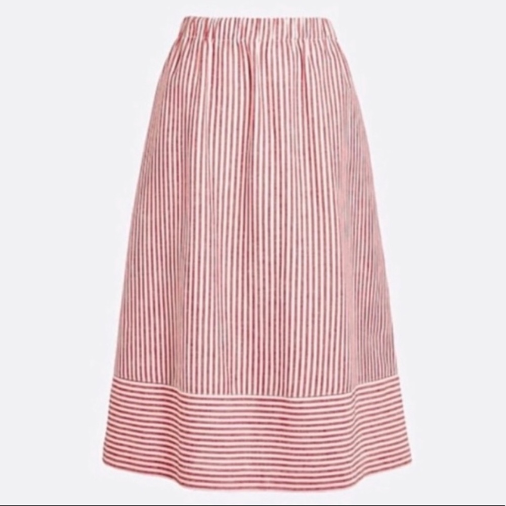 J Crew Factory Red and White Striped Cotton Linen Midi Skirt Size XS